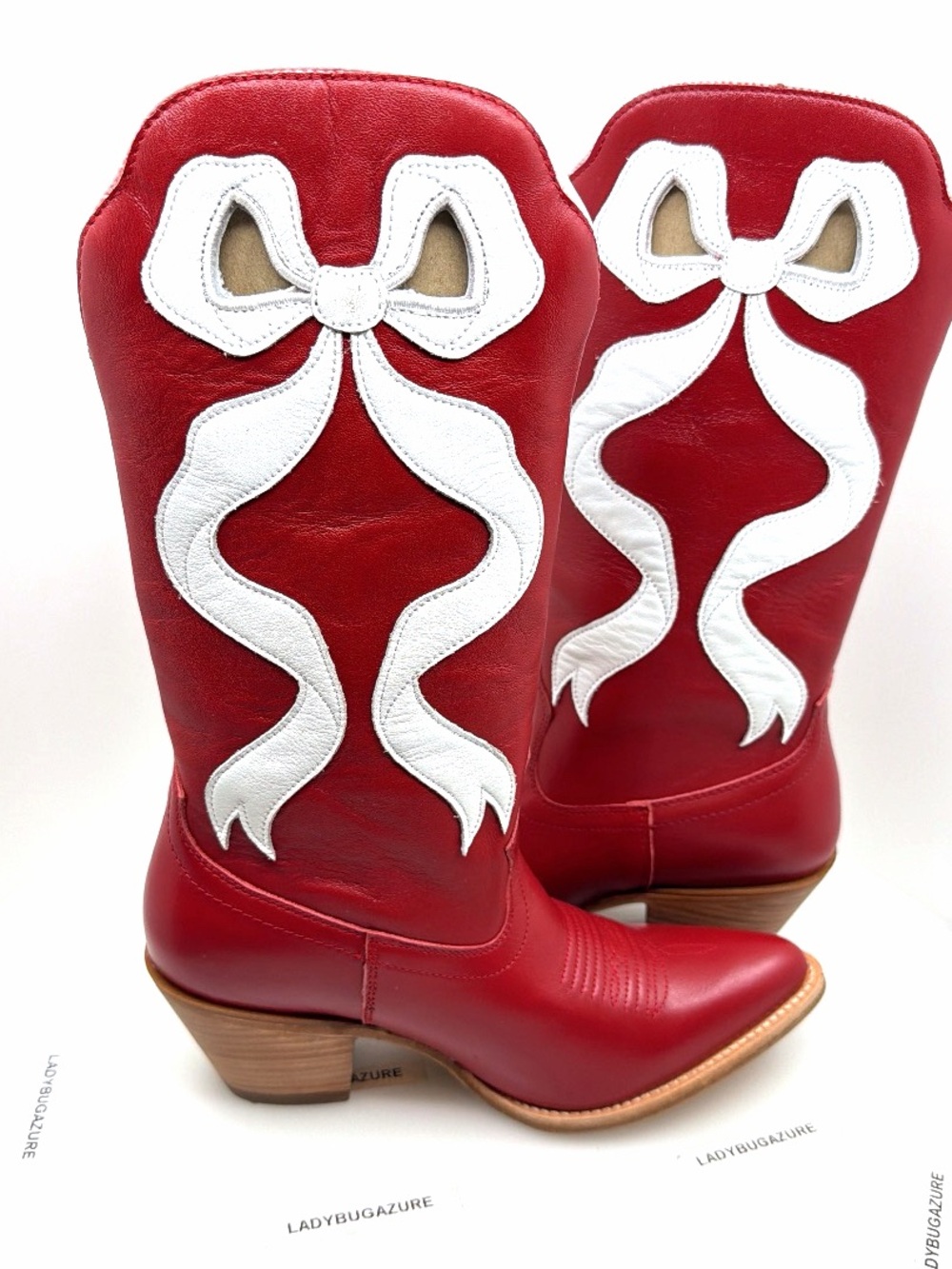🔥NWOB Ariat Women's Beaux J Toe Crimson Cowgirl Boots W/White Bow Accents Size 7 - Picture 6 of 13